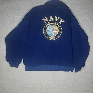 US Navy Reversible Jacket XL Windbreaker Fleece Zip Blue Bradford Exchange